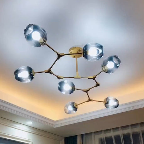 Nordic Molecule Glass Ceiling Pendant Light: Dimpled Living Room Chandelier With Pivot Joint