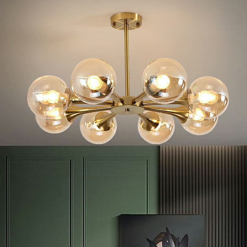 Postmodern Glass Sphere Chandelier With Brass Finish – Elegant Hanging Light Fixture For Bedrooms