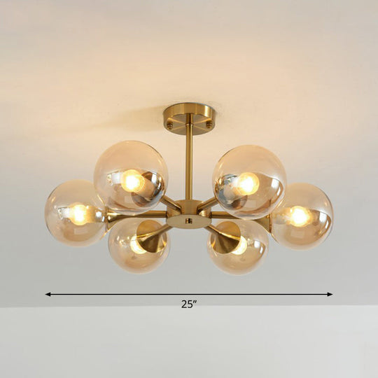 Postmodern Glass Sphere Chandelier With Brass Finish – Elegant Hanging Light Fixture For Bedrooms
