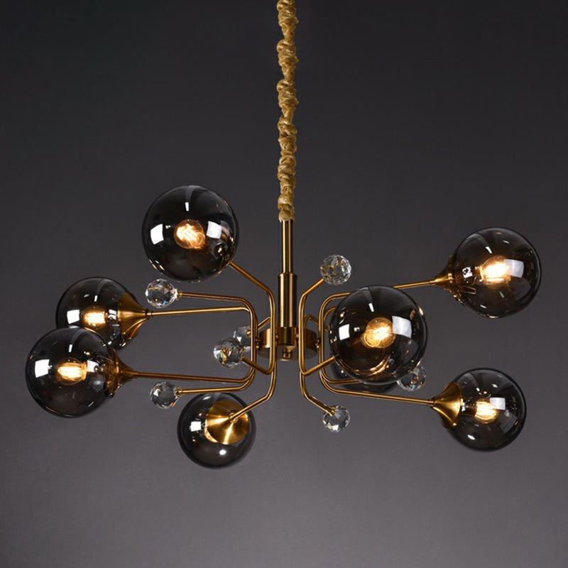 Post-Modern Glass Ceiling Light: Brass Modo Hanging Chandelier For Living Room 8 / Smoke Gray