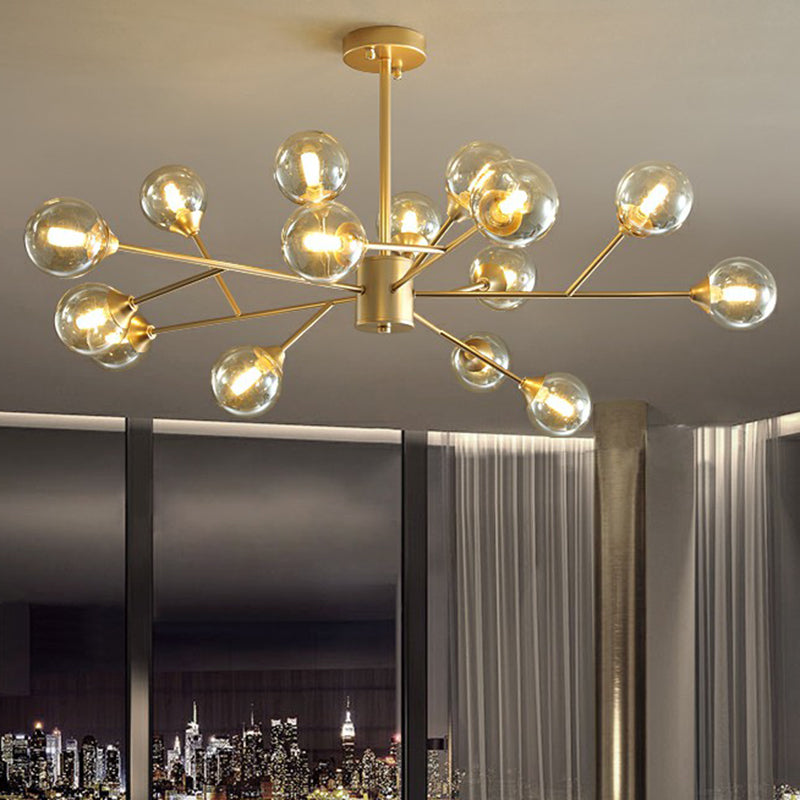 Contemporary Gold Branch Chandelier: Clear Glass Pendant Lamp For Bedroom Lighting