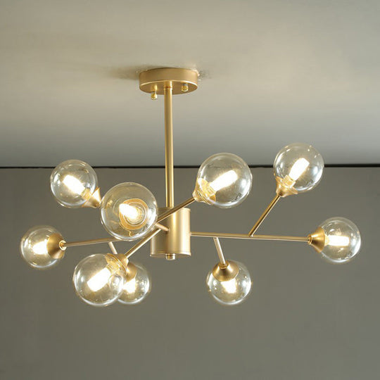 Contemporary Gold Branch Chandelier With Clear Glass Balls For Bedroom Lighting