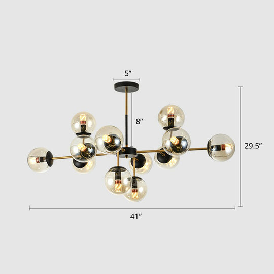 Sleek Black-Brass Spherical Chandelier – Nordic Glass Ceiling Suspension Lamp For Dining Room 12