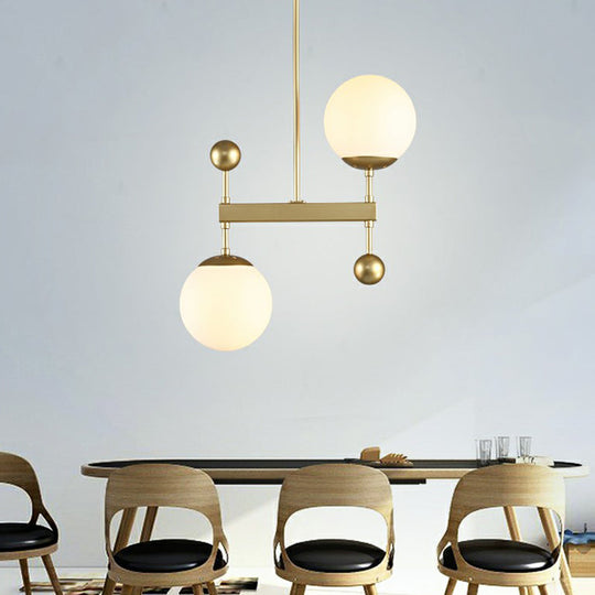 Minimalist Opaline Glass Pendant Chandelier - 2-Head Spherical Light For Dining Room