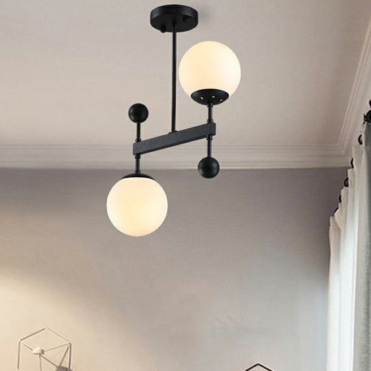 Minimalist Opaline Glass Pendant Chandelier - 2-Head Spherical Light For Dining Room