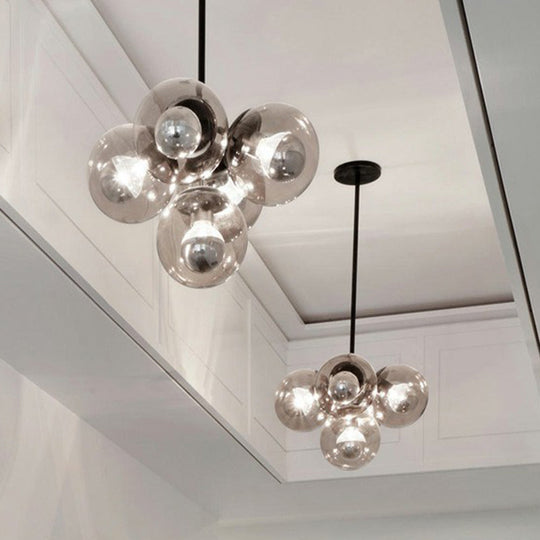 Nordic Glass Pendant Chandelier - 6 Bulbs Black Perfect For Bedroom