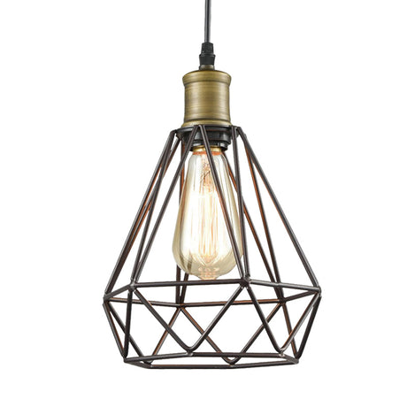 Vintage Diamond Cage Pendant Light - Iron Hanging Lamp In Brass For Living Room