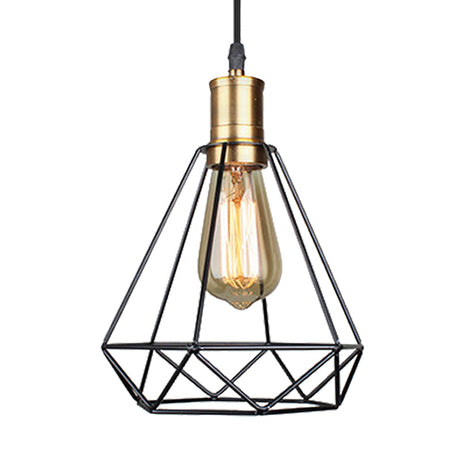 Vintage Diamond Cage Pendant Light - Iron Hanging Lamp In Brass For Living Room