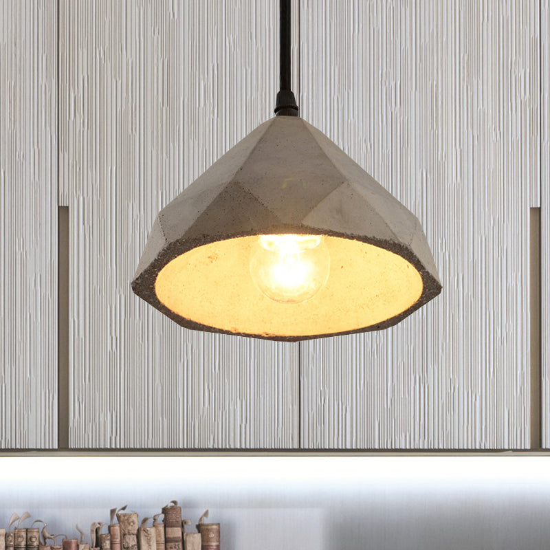 Vintage Cement Pendant Hanging Lamp: Bowl/Cylinder/Semi Circle Shape 1 Light Grey - Ideal For Dining