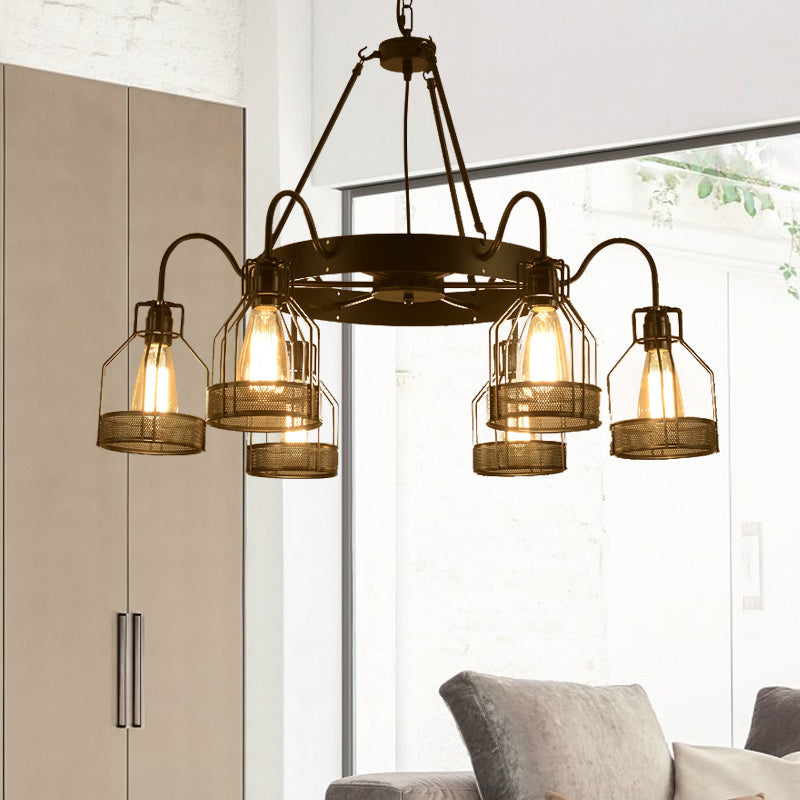 Farmhouse Black Metal Chandelier Light Fixture - 6/8 Heads Bell Hanging Lamp With Cage Style Frame