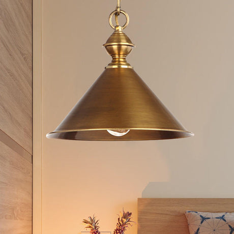 Vintage Brass/Gold Pendant Light With Conical Shade And 1 Bulb Gold / 9.5