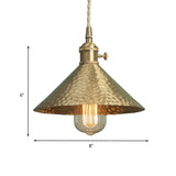 Vintage Suspension Pendant Light With Metallic Brass/Gold Finish - 7’/8.5’ Conical Shade 1-Light