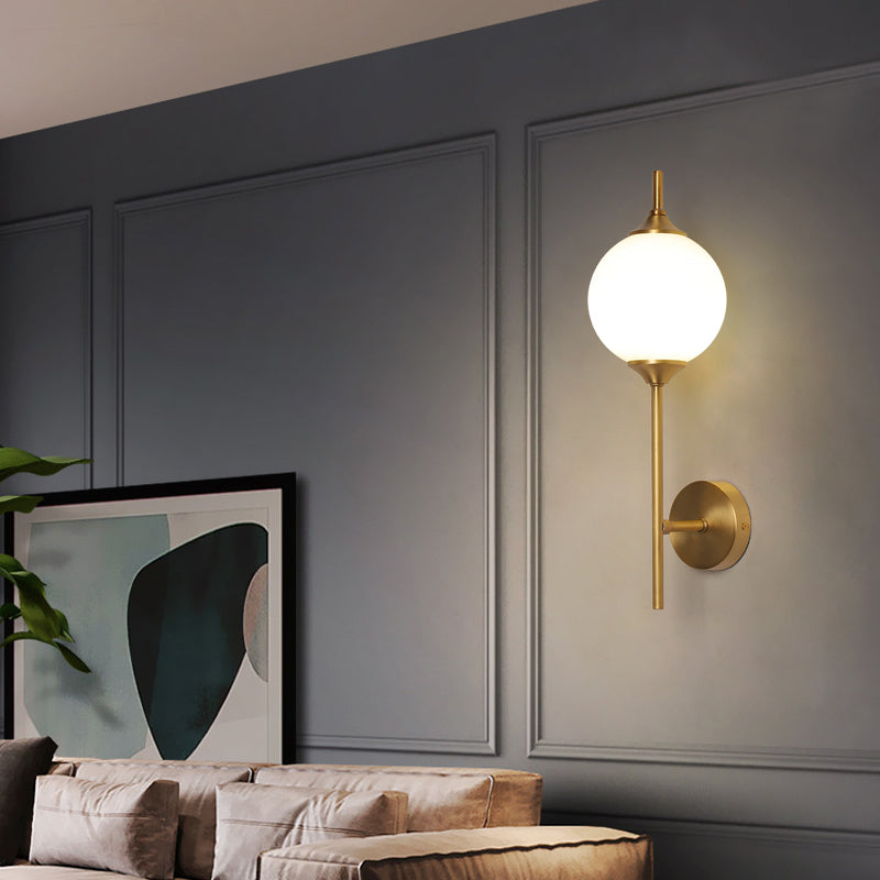 Postmodern Brass Wall Sconce: White Glass Geometric Lighting For Living Room
