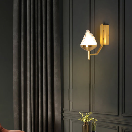 Postmodern Brass Wall Sconce: White Glass Geometric Lighting For Living Room