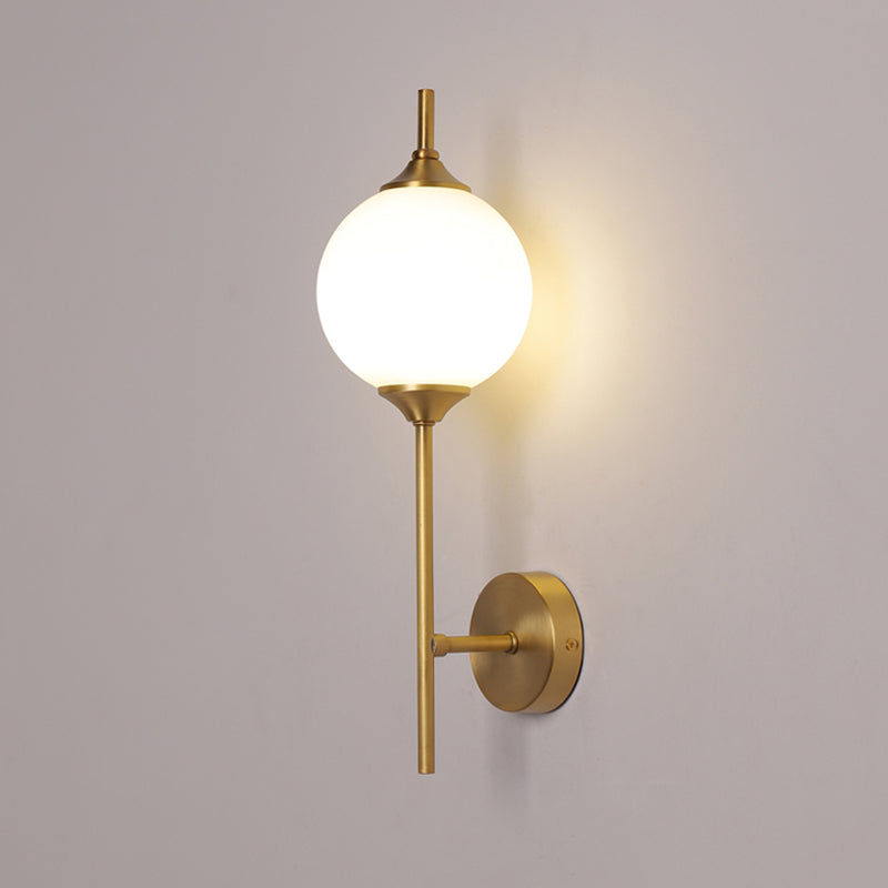 Postmodern Brass Wall Sconce: White Glass Geometric Lighting For Living Room