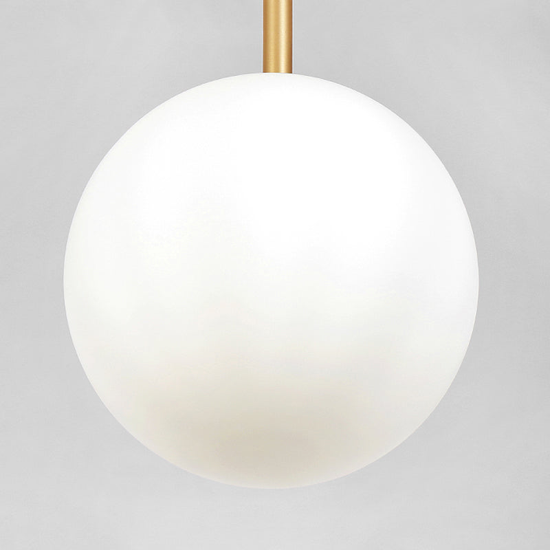 Opaline Glass Ball Pendant Light In Brass - Minimalist Bedside Hanging Lamp