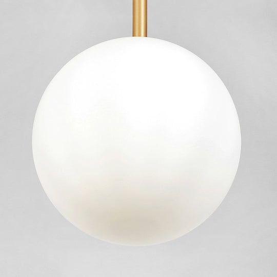 Opaline Glass Ball Pendant Light In Brass - Minimalist Bedside Hanging Lamp
