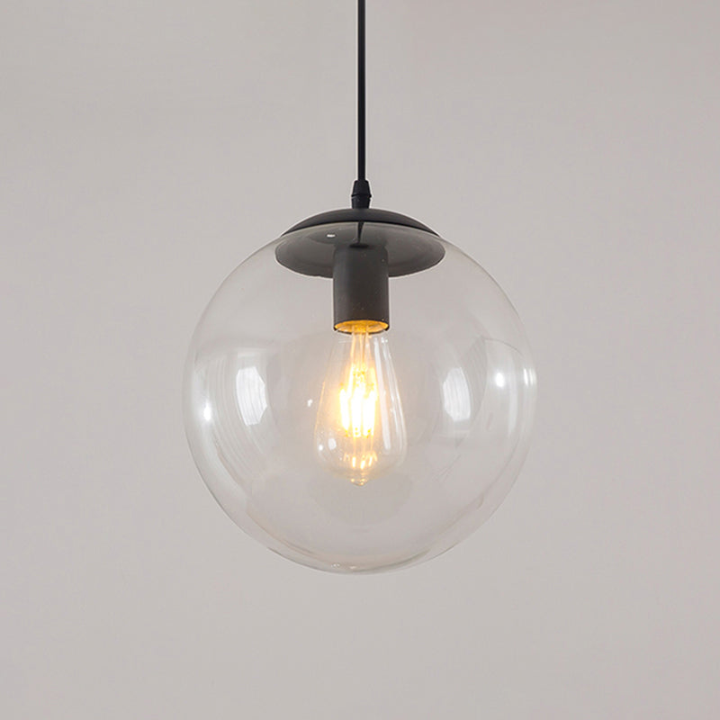 Sleek 1-Head Restaurant Pendant Lamp With Glass Sphere Shade Black / 8