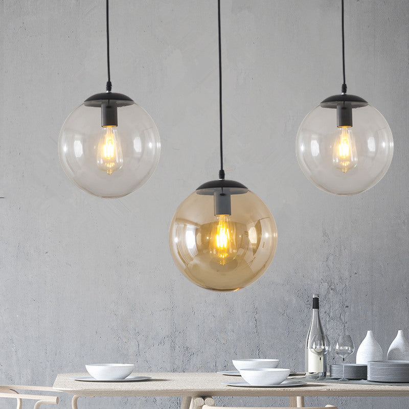 Sleek 1-Head Restaurant Pendant Lamp With Glass Sphere Shade