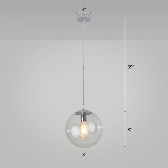 Sleek 1-Head Restaurant Pendant Lamp With Glass Sphere Shade Clear / 8