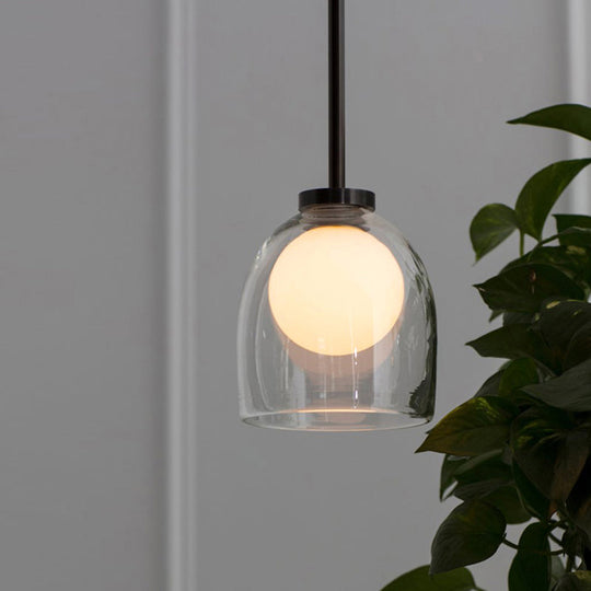 Black Glass Pendant Lighting For Dining Room - Minimalist Design With Bell And Ball Shape 1 Head