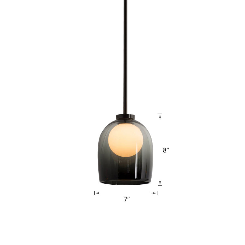 Black Glass Pendant Lighting For Dining Room - Minimalist Design With Bell And Ball Shape 1 Head