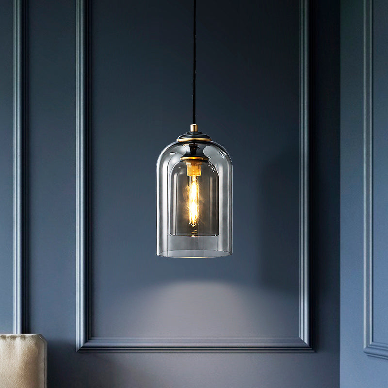 Dome Pendant Light Fixture With 2 Shades - Nordic Glass 1-Light Bedside Pendulum Lighting