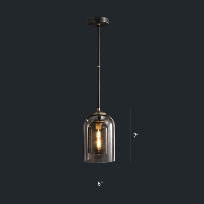 Nordic Glass Dome Pendant Light - 2-Shade 1-Light Bedside Fixture Smoke Gray / Downrods