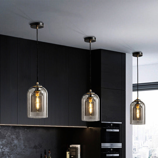 Nordic Glass Dome Pendant Light - 2-Shade 1-Light Bedside Fixture