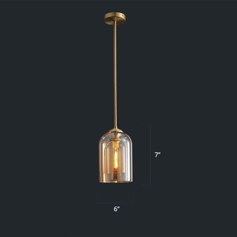 Nordic Glass Dome Pendant Light - 2-Shade 1-Light Bedside Fixture Cognac / Downrods