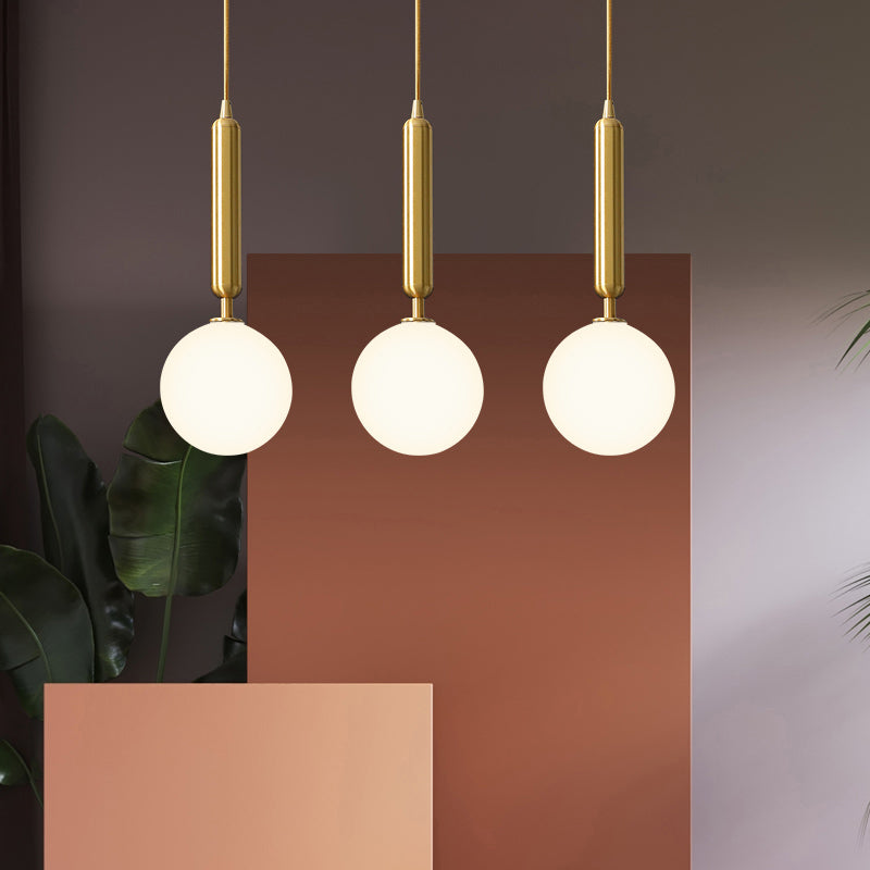 Postmodern Brass Pendant Ceiling Light With Ball Glass Shade - Ideal For Dining Rooms 3 Lights