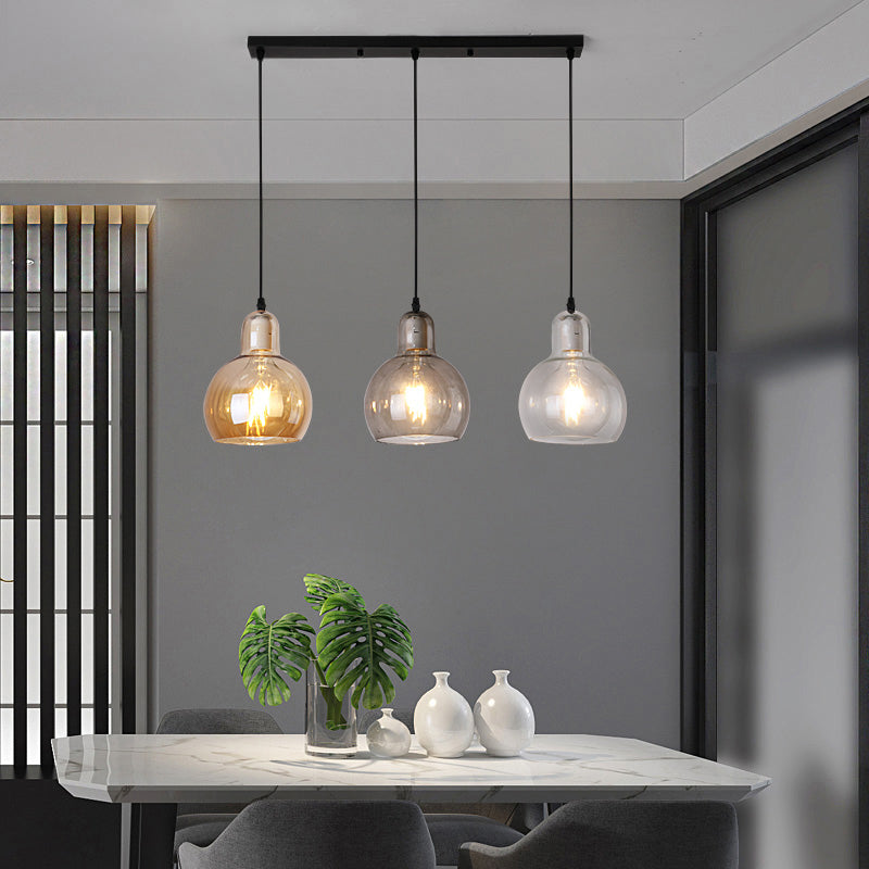 Modern Gourd Pendant Lamp With 3 Glass Heads - Black Suspension Light For Dining Room