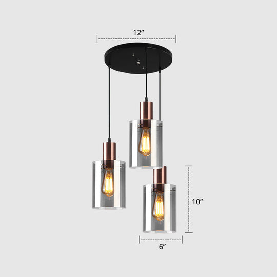 Modernist Rose Gold Pendant Light With 3 Bulbs And Smoke Glass For Restaurants Gray / 12
