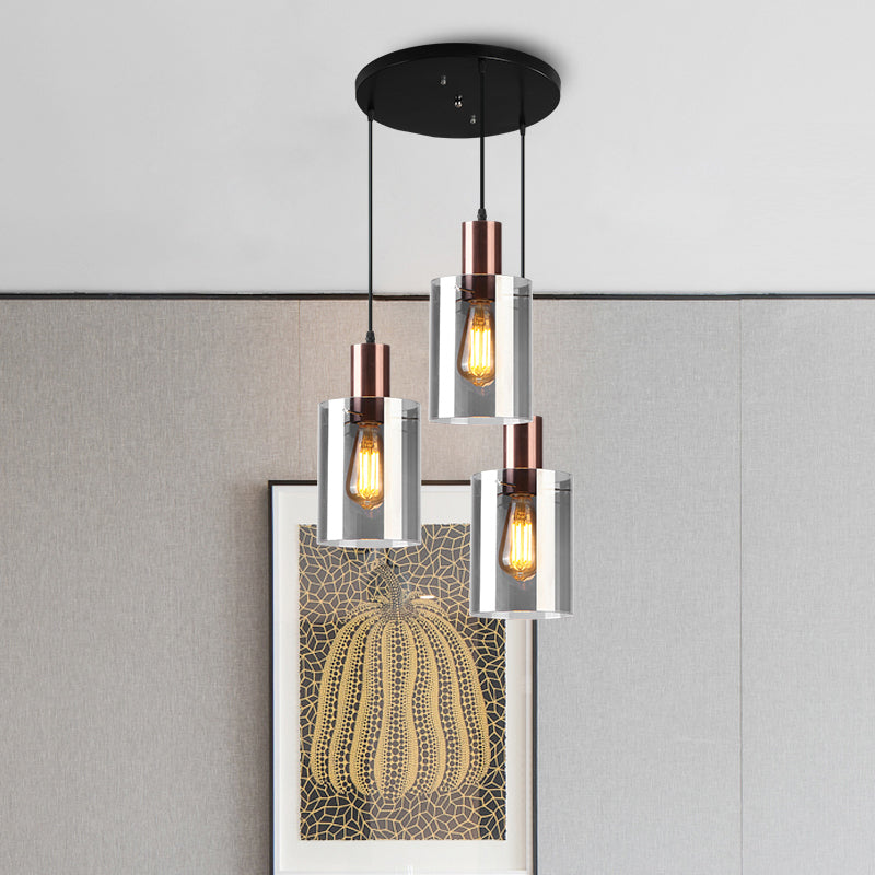 Modernist Rose Gold Pendant Light With 3 Bulbs And Smoke Glass For Restaurants