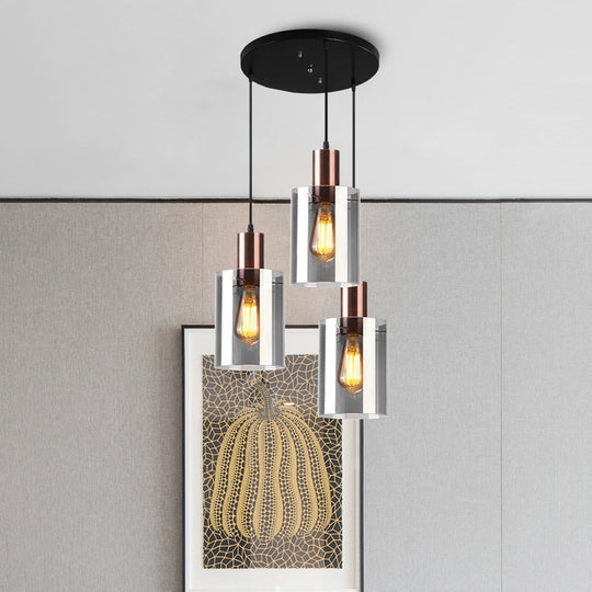 Modernist Rose Gold Pendant Light With 3 Bulbs And Smoke Glass For Restaurants