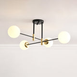Sleek Ivory Glass Ball Flush Ceiling Light In Simple Black-Brass - Semi Mount For Dining Room 4 /