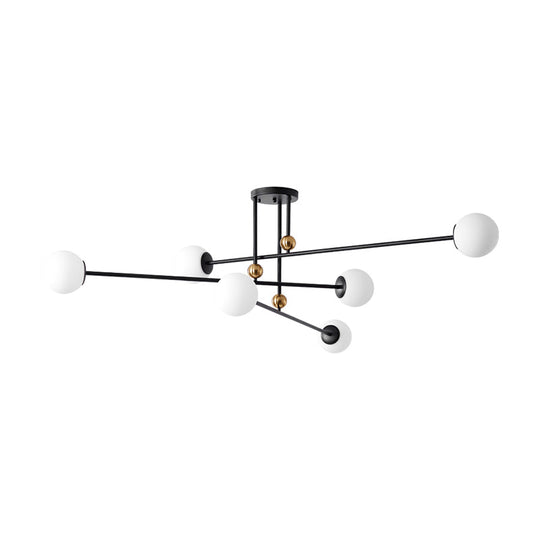 Sleek Opal Glass Semi Flush Ceiling Light Fixture - 6 - Bulb Minimalistic Mount For Living Room