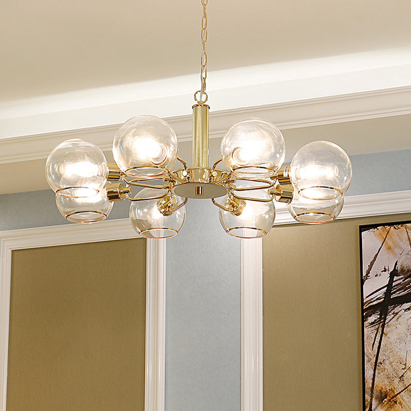 Modern Glass Dome Pendant Light With Gold Finish For Living Room