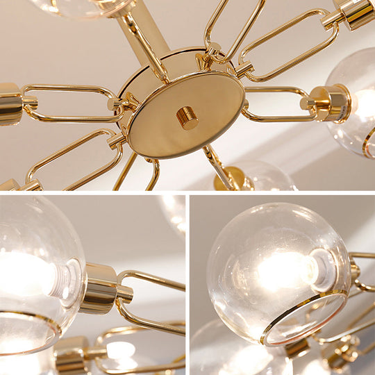 Modern Glass Dome Pendant Light With Gold Finish For Living Room