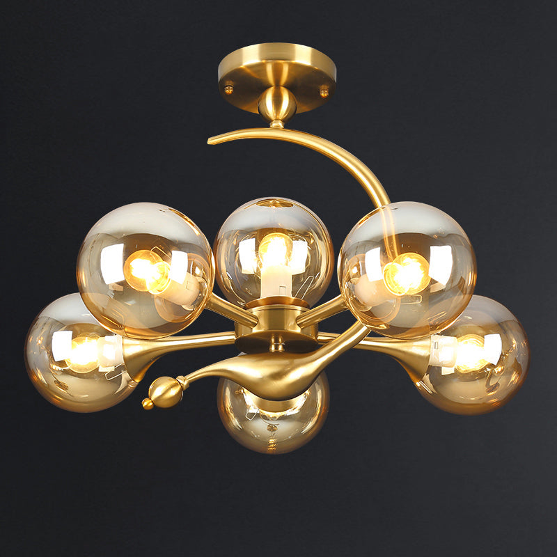 Modern Glass Chandelier Light With Brass Finish For Living Room 6 / Amber
