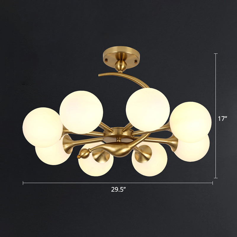 Modern Glass Chandelier Light With Brass Finish For Living Room 8 / Cream