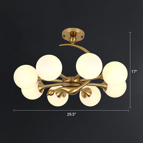 Modern Glass Chandelier Light With Brass Finish For Living Room 8 / Cream