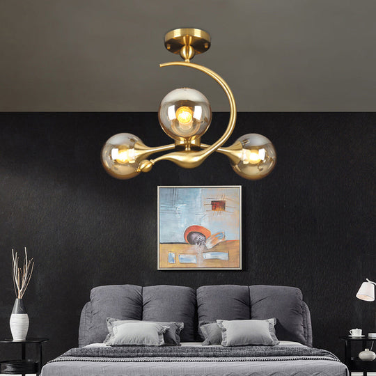 Modern Glass Chandelier Light With Brass Finish For Living Room 3 / Amber