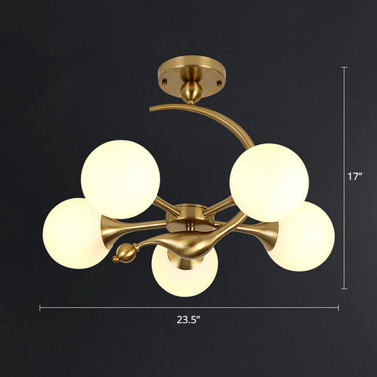 Modern Glass Chandelier Light With Brass Finish For Living Room 5 / Cream