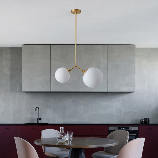 Modo Bedside Pendant Light - Minimalistic White Glass & Gold Finish 2 Bulbs