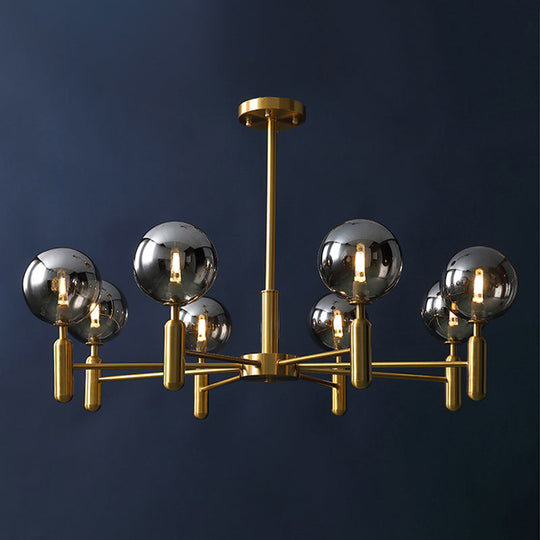 Brass Chandelier With Ball Glass Shade - Stylish Living Room Ceiling Pendant Light 8 / Smoke Gray