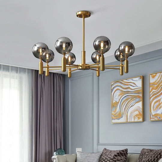Brass Chandelier With Ball Glass Shade - Stylish Living Room Ceiling Pendant Light