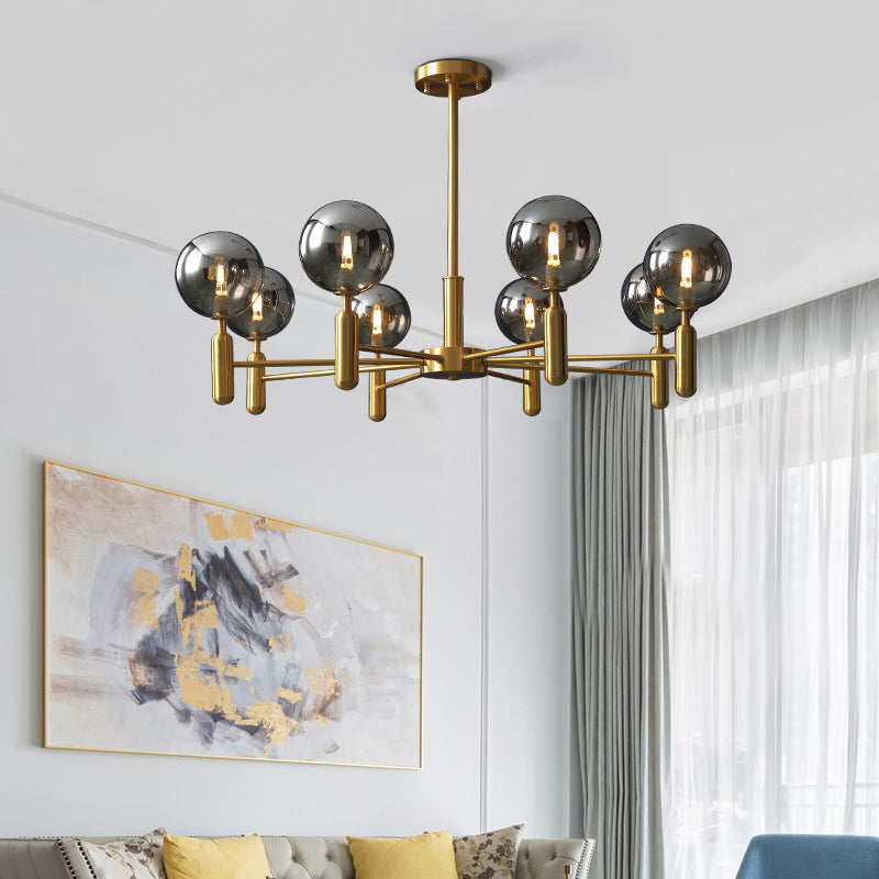 Brass Chandelier With Ball Glass Shade - Stylish Living Room Ceiling Pendant Light