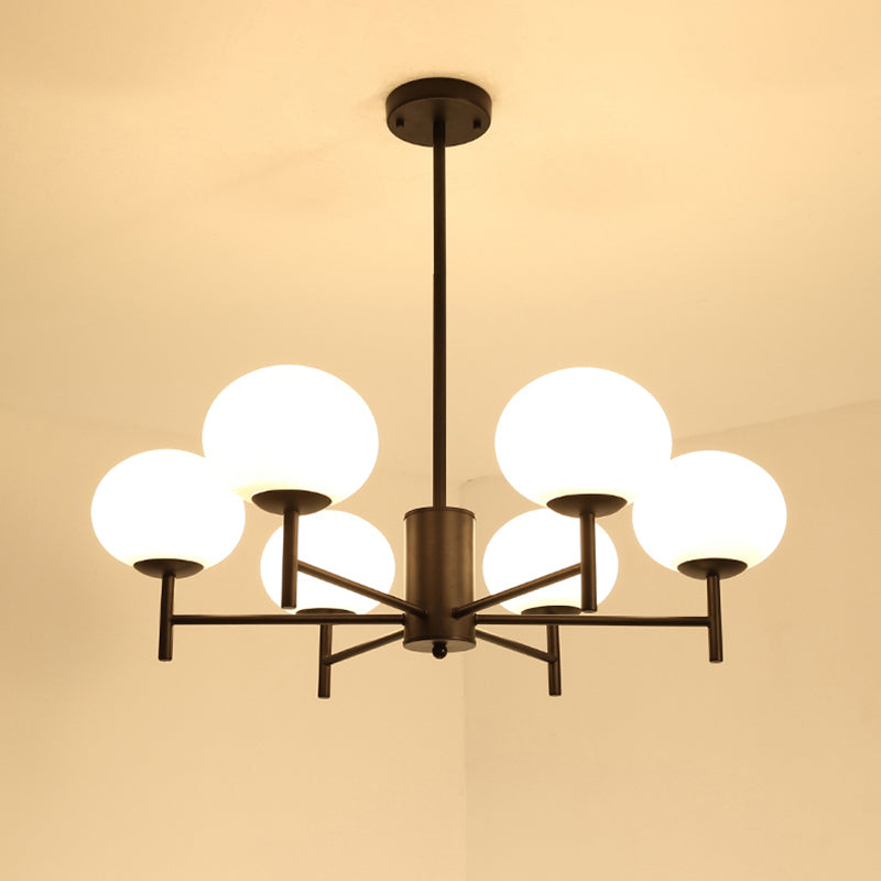 Modern Oval Cream Glass Living Room Ceiling Chandelier 6 / Black