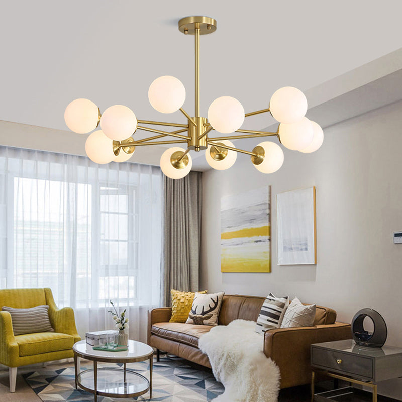 Ivory Glass Postmodern Chandelier With Gold Burst Design For Living Room